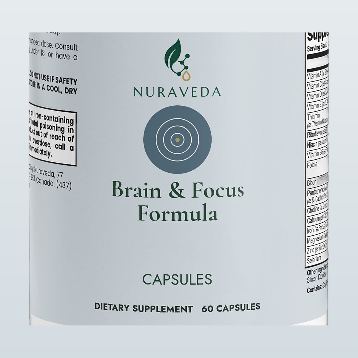 Nuraveda Brain & Focus Formula: Label close-up