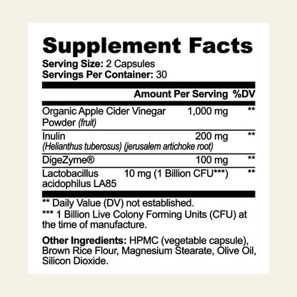 Nuraveda Apple Cider Vinegar Capsules: Supplement Facts