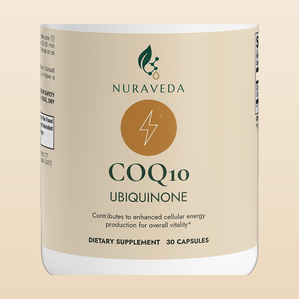 Nuraveda CoQ10 Ubiquinone: Label close-up