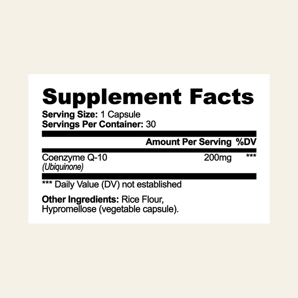 Nuraveda CoQ10 Ubiquinone: Supplement Facts