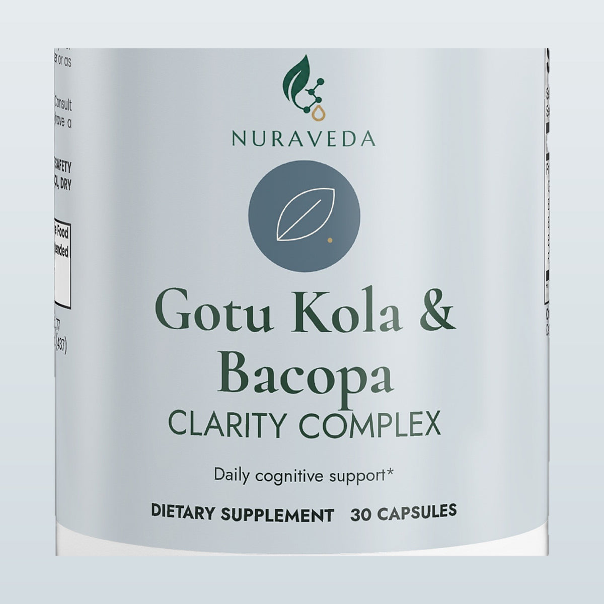 Nuraveda Gotu Kola & Bacopa Clarity Complex: Label close-up