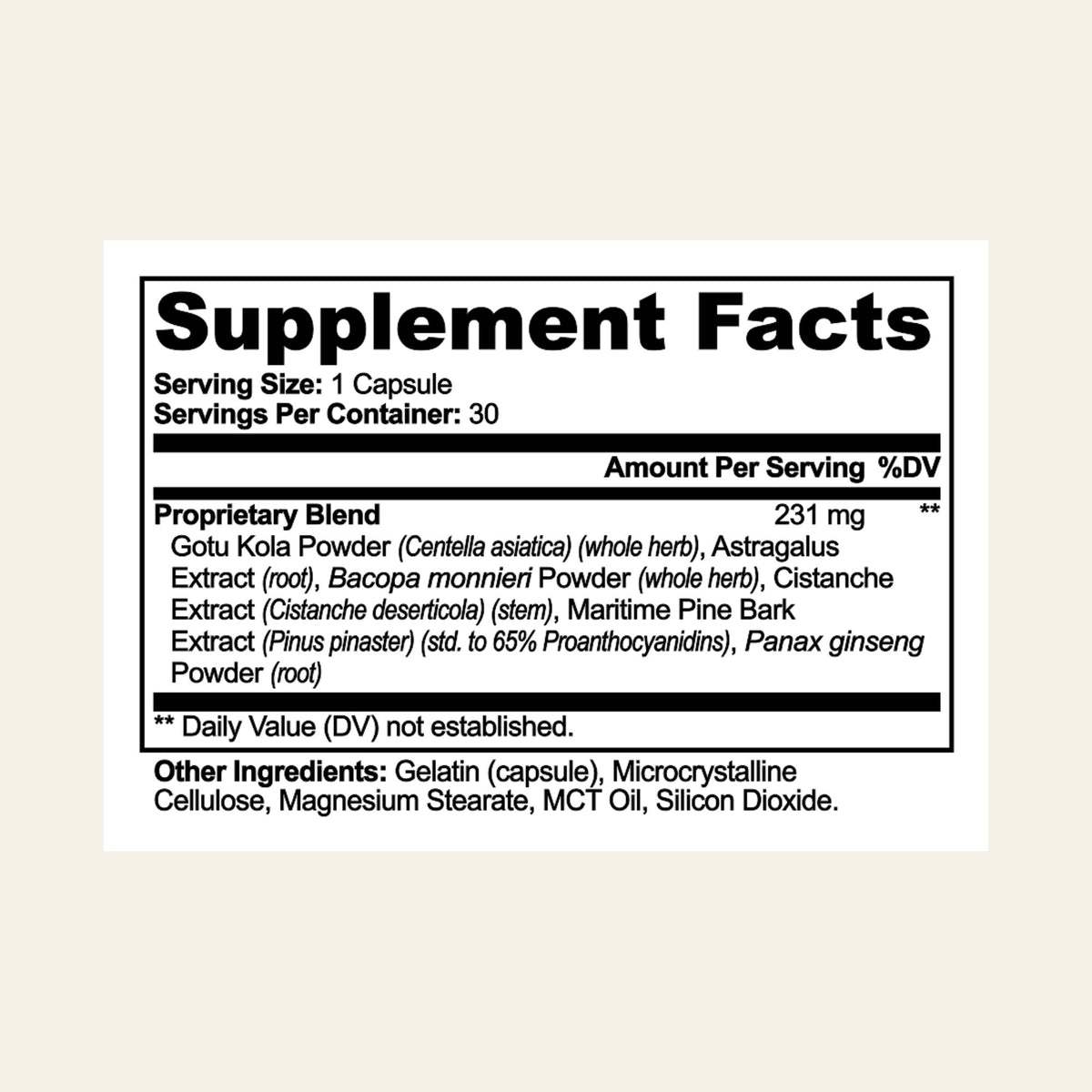 Nuraveda Gotu Kola & Bacopa Clarity Complex: Supplement Facts