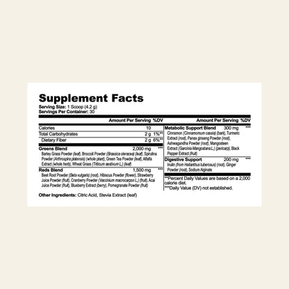 Nuraveda Greens Superfood: Supplement Facts