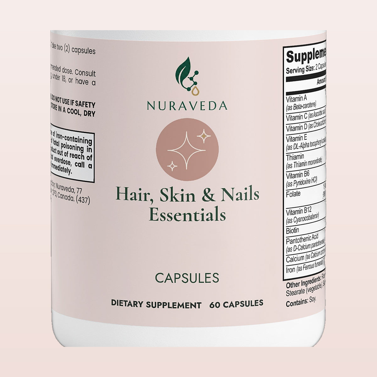 Nuraveda Hair, Skin and Nails Essentials: Label close-up