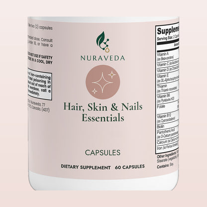 Nuraveda Hair, Skin and Nails Essentials: Label close-up