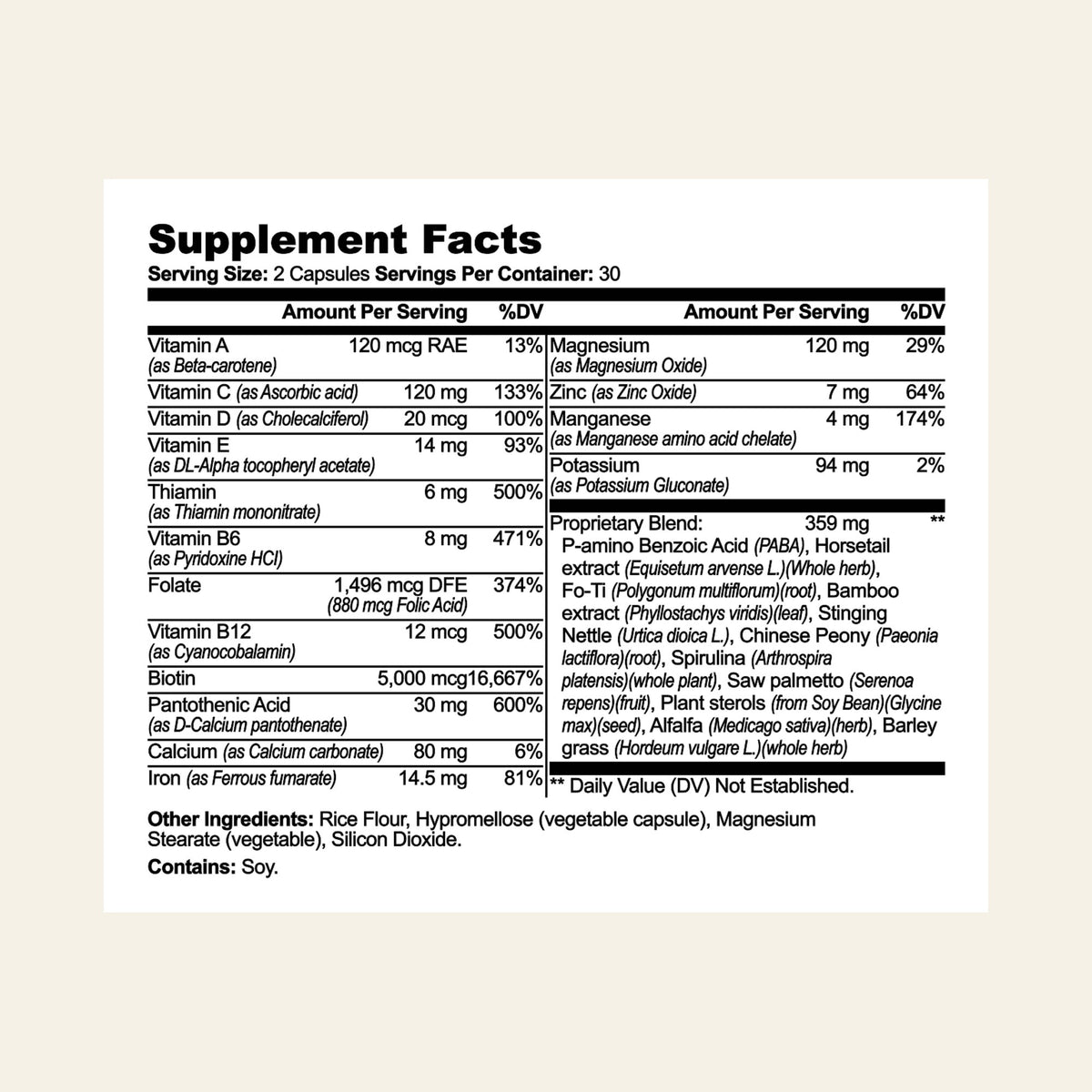 Nuraveda Hair, Skin and Nails Essentials: Supplement Facts