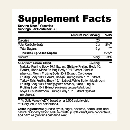 Nuraveda Mushroom Extract Complex: Supplement Facts