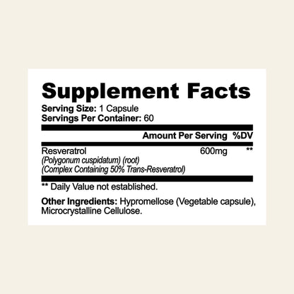 Nuraveda Resveratrol 50% 600mg: Supplement Facts
